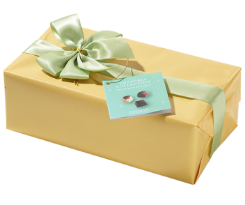 Schachtel mit Geschenkpapier und Schleife Gelb (250g)
