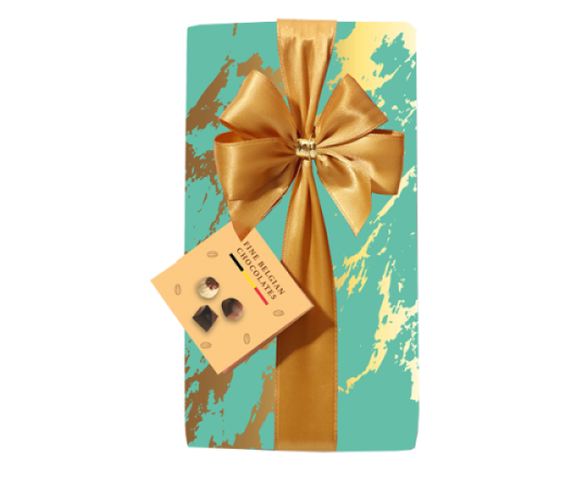 Gift-wrapped box with bow Green/Gold (250g)